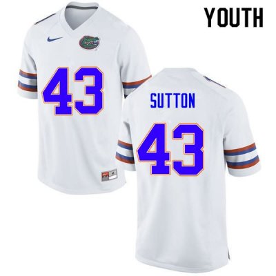 Youth Florida Gators #43 Nicolas Sutton NCAA Nike White Authentic Stitched College Football Jersey VHS3362FF